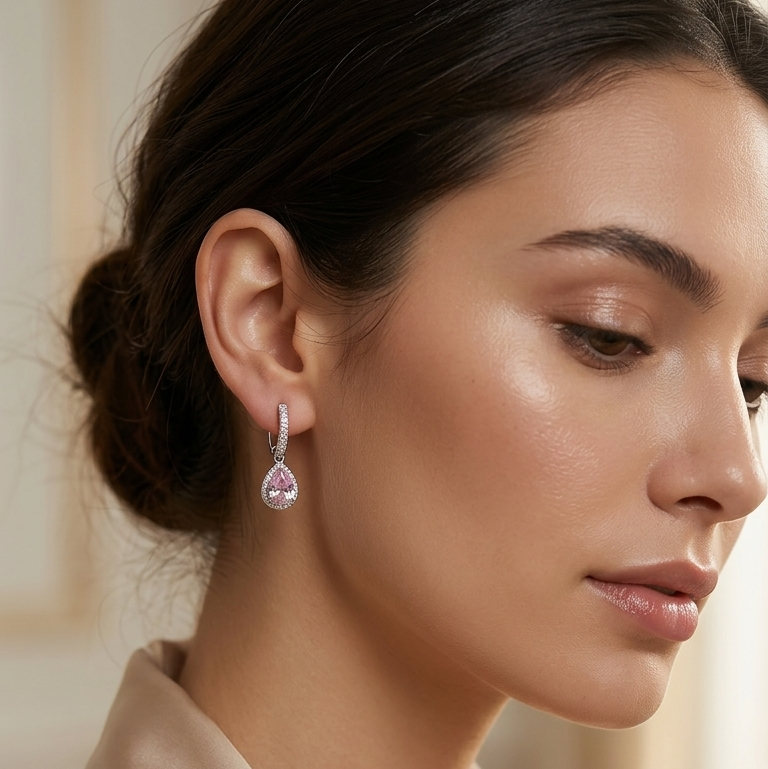 Pink Stone Drop Earring